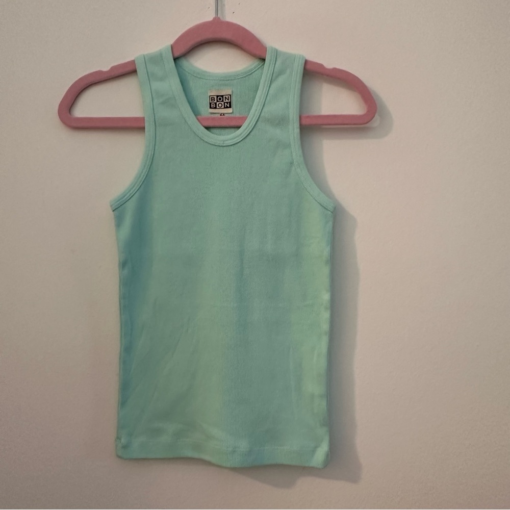 NWT‎ Bon Ton Girls tank top 100% cotton light teal blue